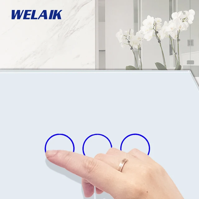 WELAIK Великобритания сенсорный выключатель Кристалл-стеклянная панель-переключатель настенный-Интеллектуальный переключатель-умный-переключатель 3ганг-1way светодиодный-лампа B1931CW/B - Цвет: White Circle