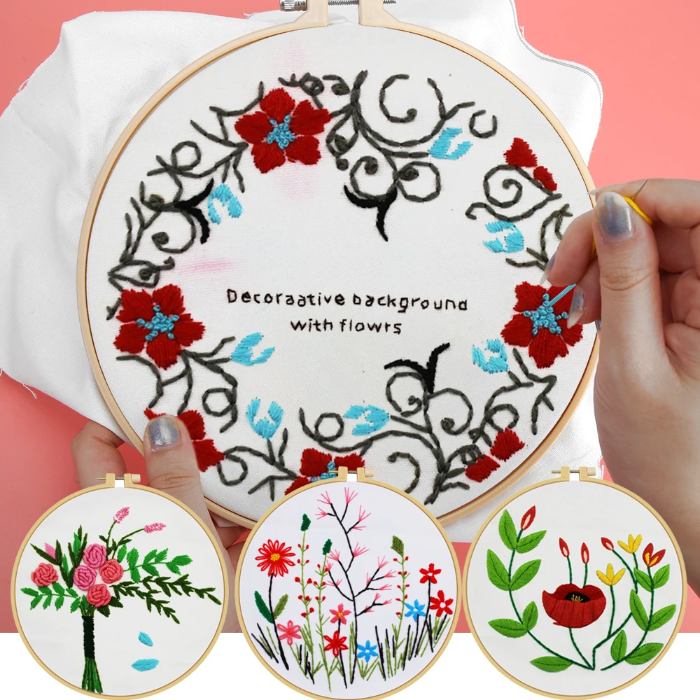 Набор для вышивки сделай сам набор начинающих с тиснением цветами растениями