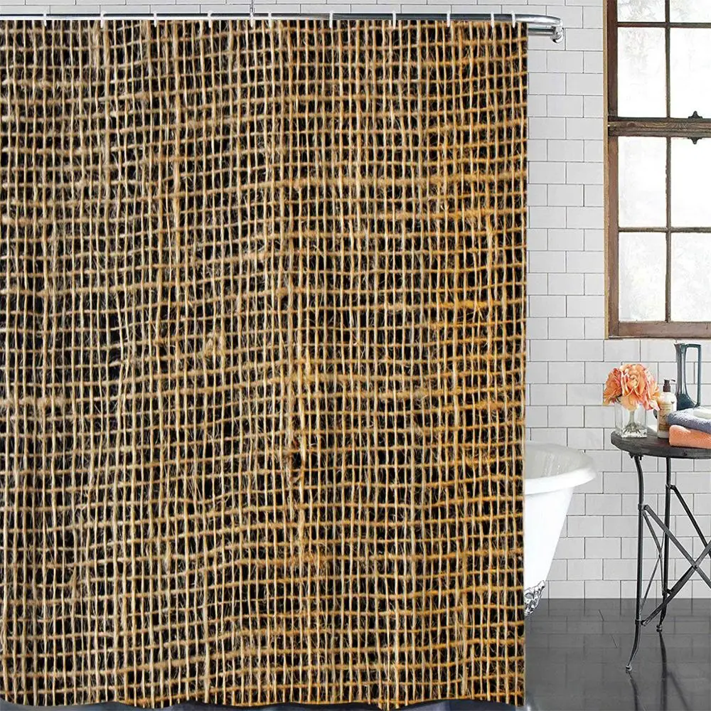 Тканевая занавеска для душа с крючками абстрактная Мешковина состаренная холст