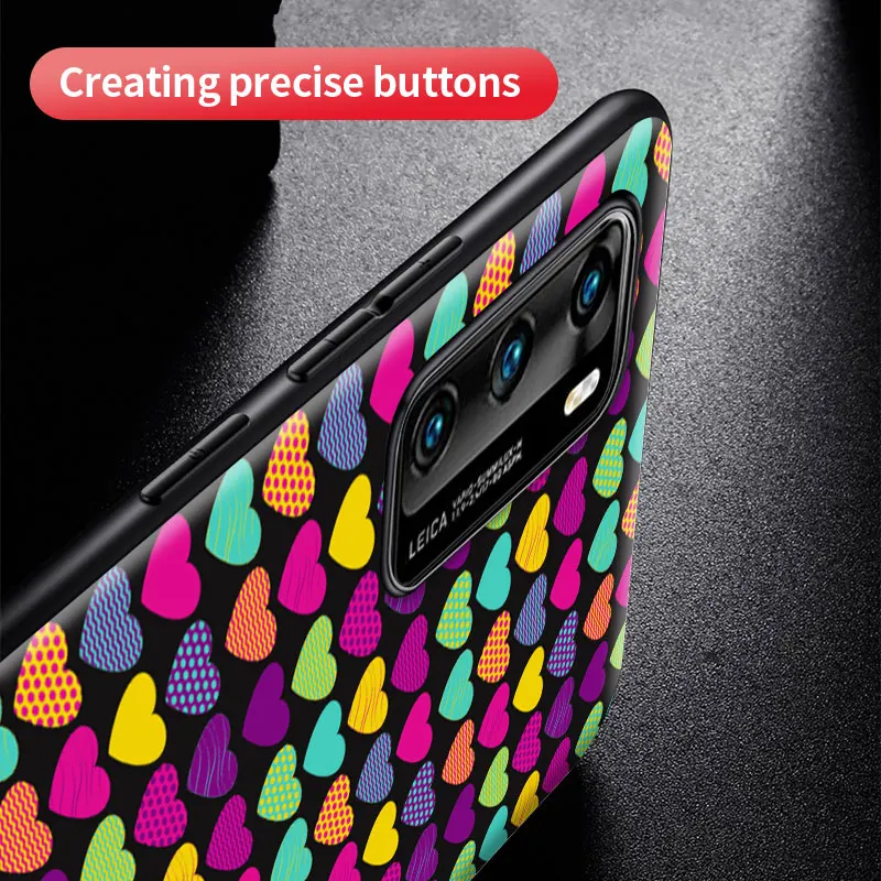 

Cute Heart Phone Case for Huawei P30 P40 Lite P Smart Z P20 Pro Y6 Y7 Y9 Y6p Black Soft Antil Fall Mobile Cover