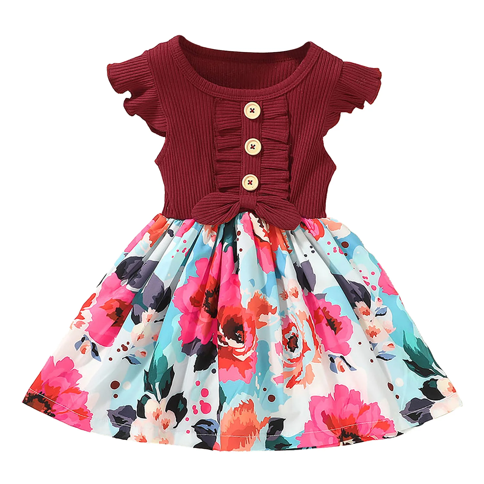

2021 NEW Baby Girl Dress Floral Ruffle Sleeve Cotton Dresses Toddler Girls Sleeveless Sundress Pretty Princess Casual Gown