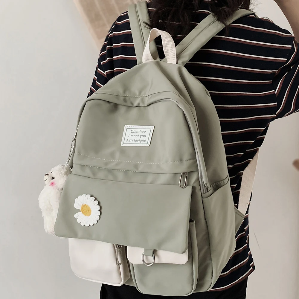 Girl College Student Backpack Cute Flower Nylon Women School Bag Lady Kawaii Backpack Female Fashion Bags Book Trendy Travel New