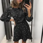 Платье-трапеция женское шифоновое в горошек, с расклешенным рукавом