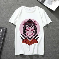 white t shirt men and women fun personality mask pattern printing series japanese casual all match soft breathable top