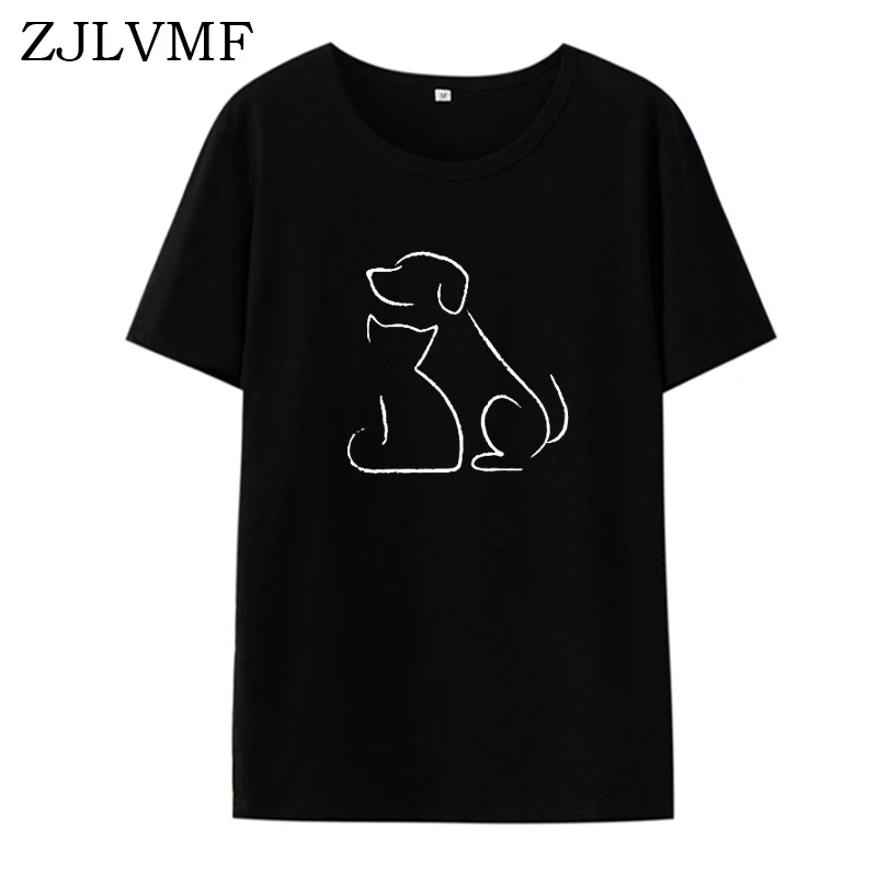 Zjlvmf кошка и собака женская футболка Harajuku мультфильм хлопок милые Графические