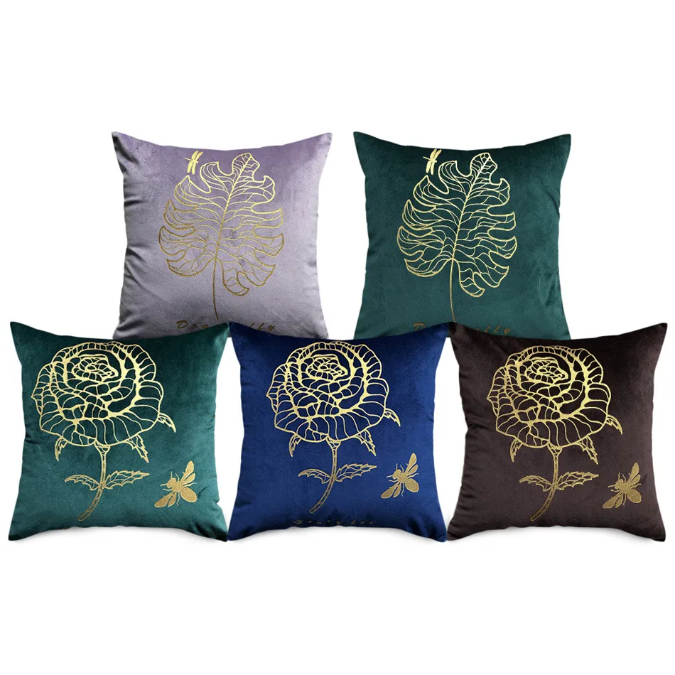 Золотые Бархатные чехлы на подушки Fuwatacchi наволочки с принтом в виде пальмовых