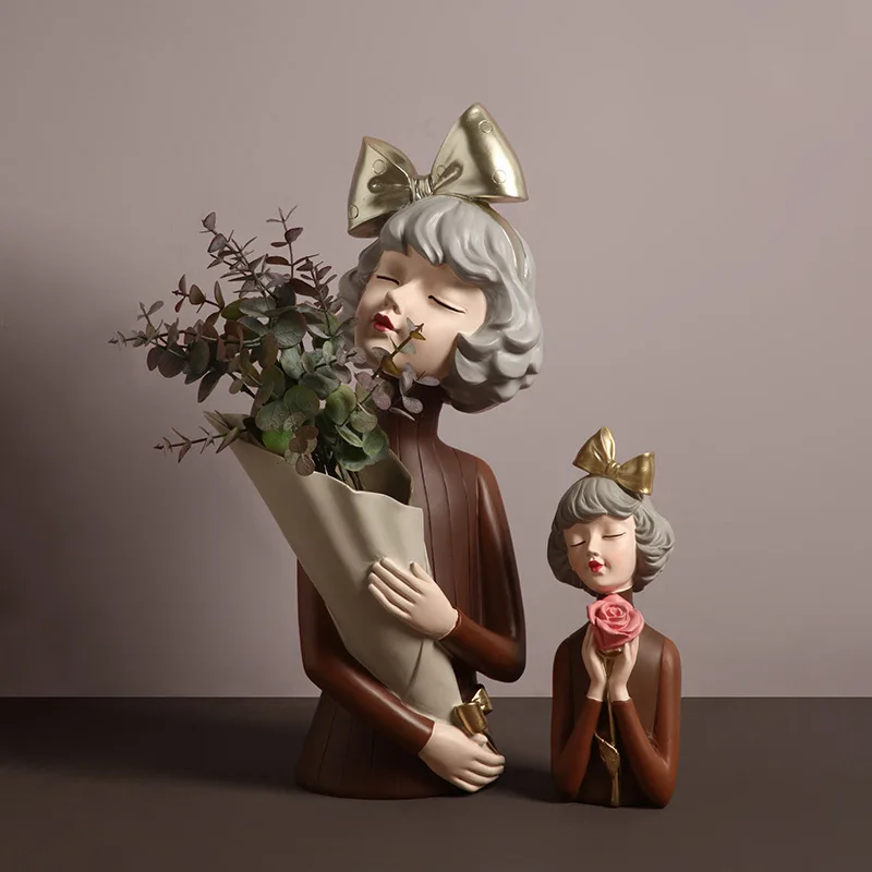 Estatua de florero de mariposa para chica, escultura de resina, Arte Abstracto n&oacute;rdico, accesorios de decoraci&oacute;n para el hogar y sala de estar, regalos-1