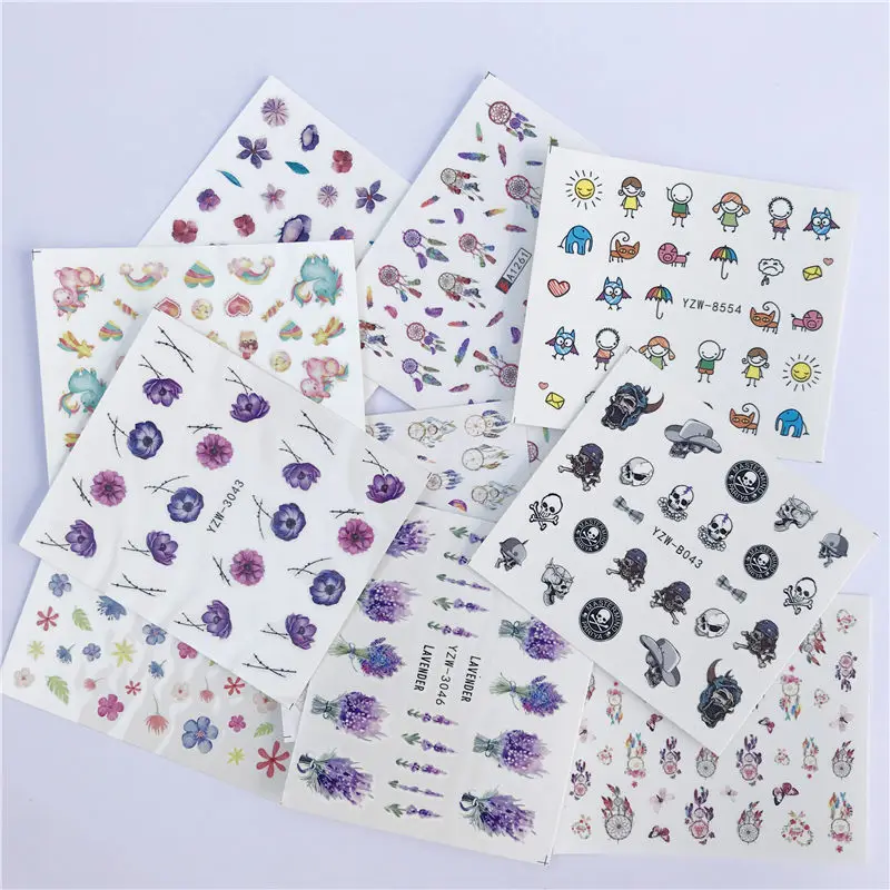 10 видов стилей бледно-лиловый наклейки на ногти цветок Водные Наклейки пион