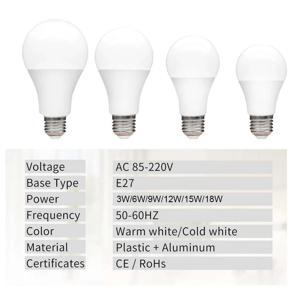 Светодиодный светильник лампа переменного тока 220 В E27 светодиодный 3 Вт 6 9 12 15 18