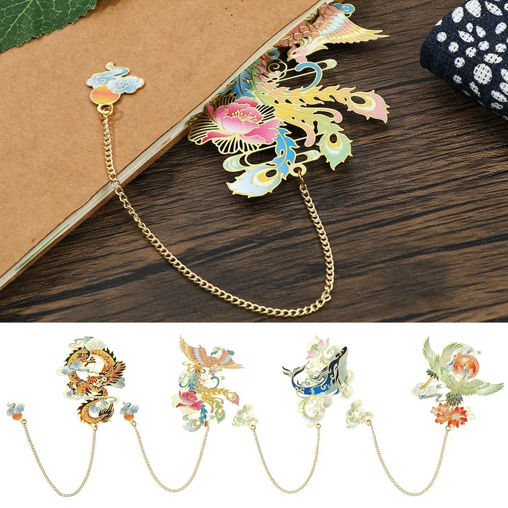 

Student Gift Metal Retro Pendant Chinese style Brass Bookmark Book Clip Painted Pagination Mark