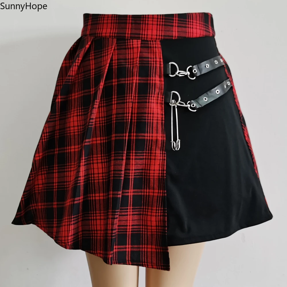 

Womens Harajuku Punk Irregular Mini Pleated Skater Skirt Asymmetric Cutout High Waist Hip Hop Clubwear gothic harajuku skirt