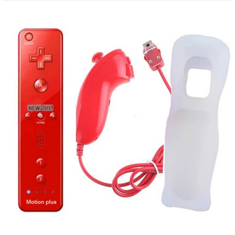 

2 in 1 Wireless Remote Controller for Nunchuk Nintendo Wii Built-in Motion Plus Gamepad with Silicone Case Motion Sensor
