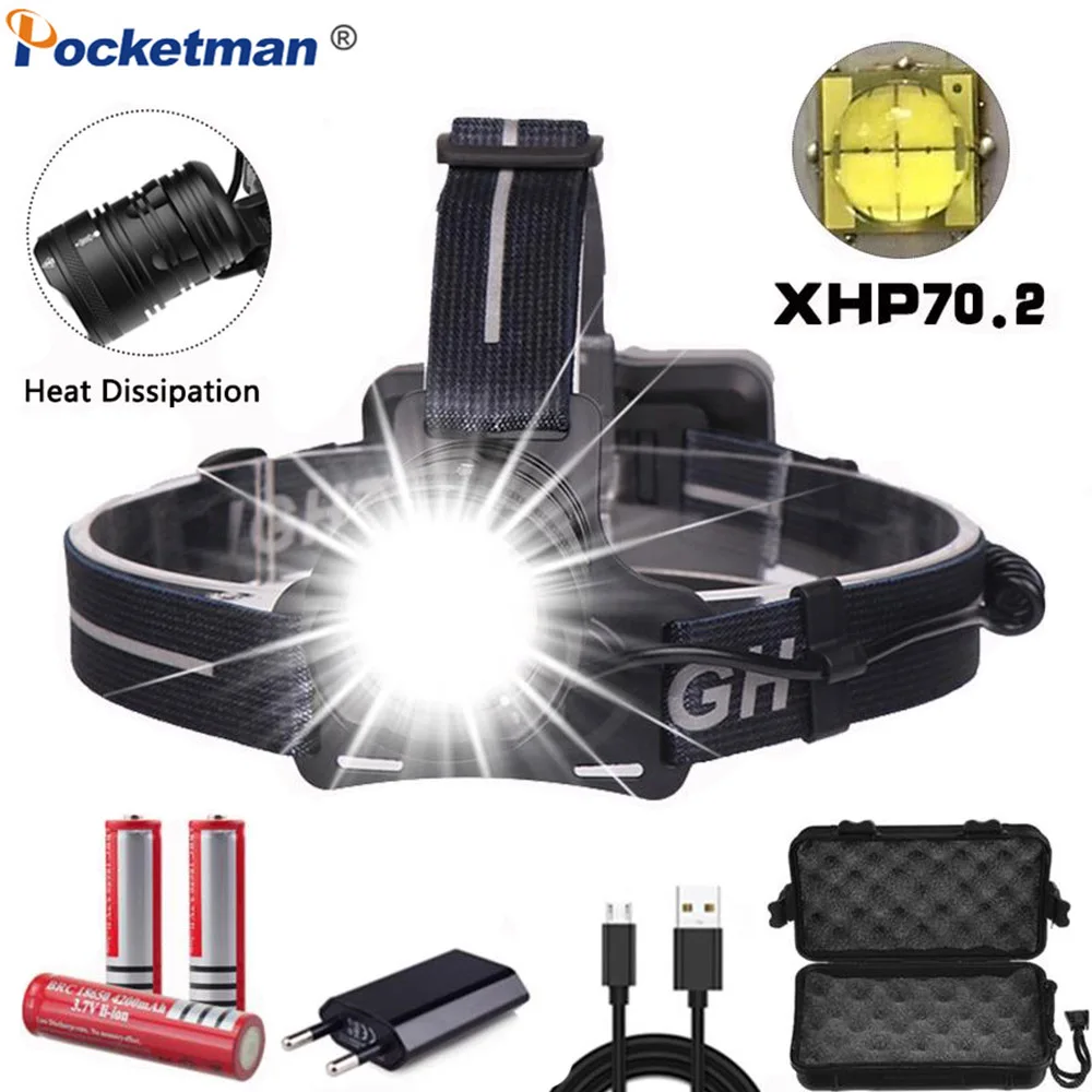 XHP70.2 светодиодный налобный фонарь с зарядкой от USB XHP70 светодиодный налобный фонарь Водонепроницаемый налобный фонарь 3*18650 батареи