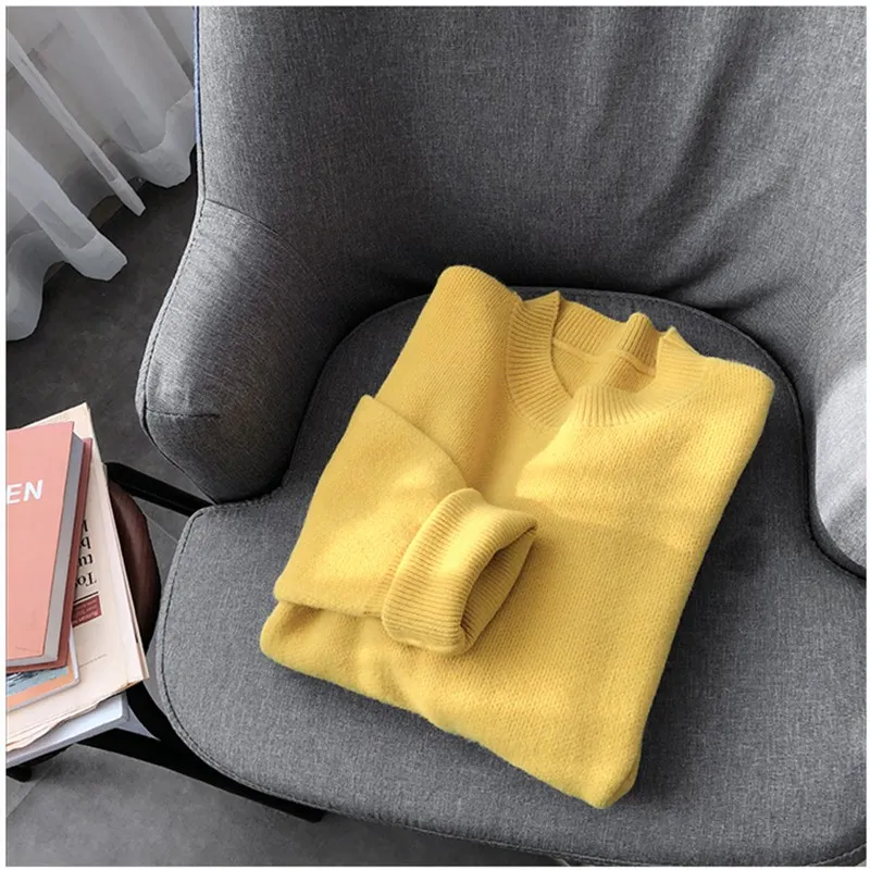 

Casual Style Pullover Sweater Women 2021 Autumn Winter Solid Color Loose Knitted Jumper M001
