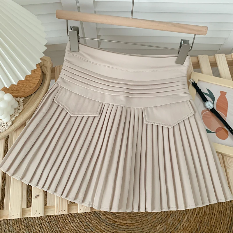 

Summer Vintage Mini Skirts New Fashoin High Waist Pleated Mini Skirt Woman Korean Style Sweet A-line Short Skirt
