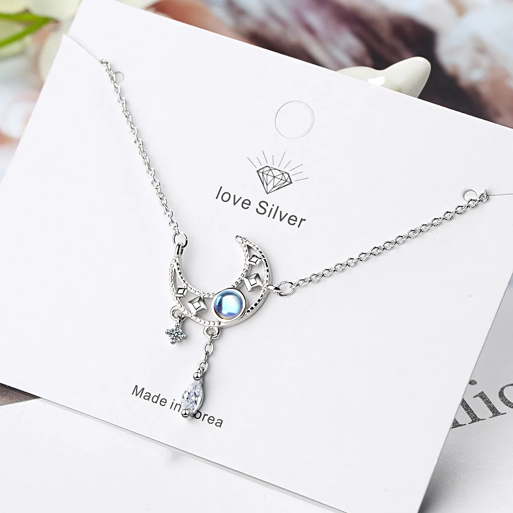 

Fashion Link Chain Choker Necklaces for Women 925 Silver Cubic Zirconia Star Moon Charm Pendants Necklace Wedding Party Jewelry