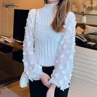 Осенний Элегантный Повседневный женский короткий Однотонный свитер зимний шерстяной женский свитер шифоновый свитер с длинными рукавами-фонариками 16264