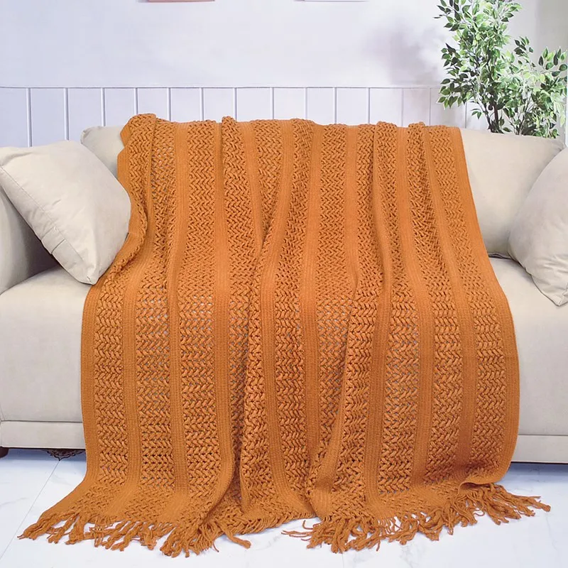 

Super Soft Comfortable Healthy And Breathable Acrylic Knitted Mesh Hollow Solid Color Throw Blanket Air Conditioning Blanket