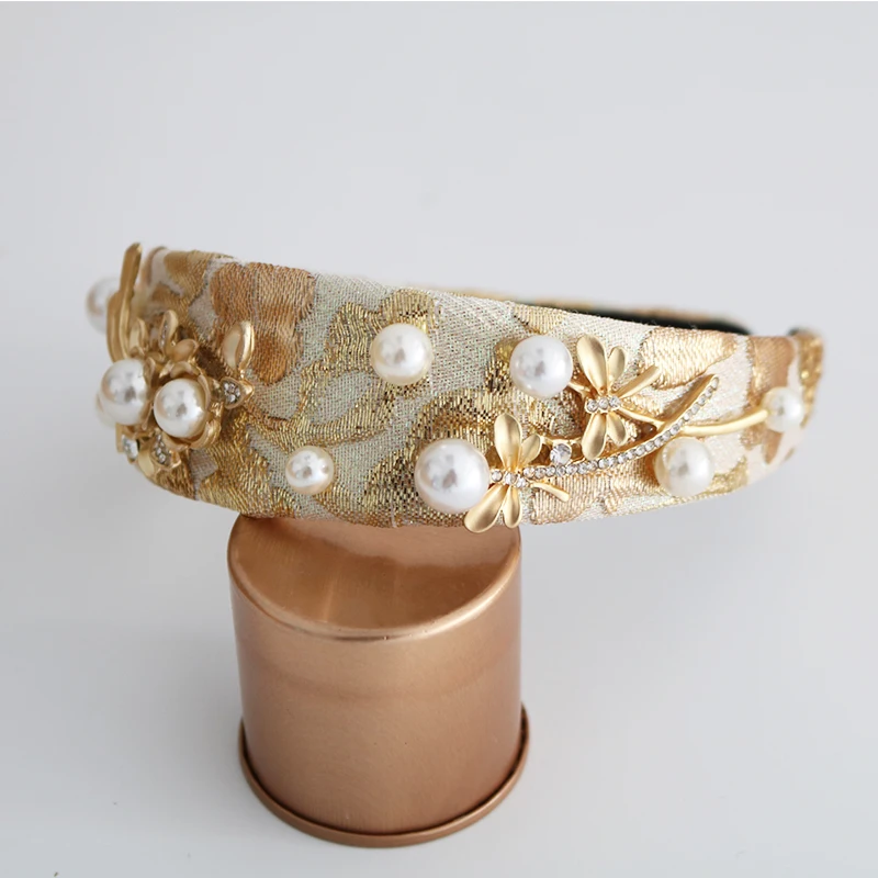Женская винтажная Корона ручной работы с жемчужинами и цветами широкий ободок