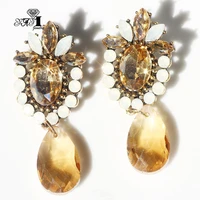yayi jewelry fashion brown glass crystal rhinestone dangle women ancient gold color wear ear band long tassel earrings