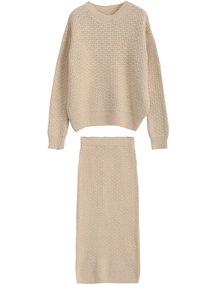 Женский вязаный комплект из 2 предметов костюм с юбкой модный элегантный женский