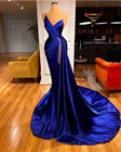 Женское атласное платье-Русалка, эксклюзивное синее платье знаменитости с разрезом сбоку, лето 2022