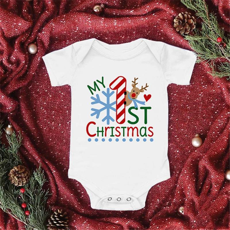 

Funny Short Sleeve Playsuit My First Christmas Toddler Jumpsuit Costumes for Infant Party Dress Newborn Baby Rompers