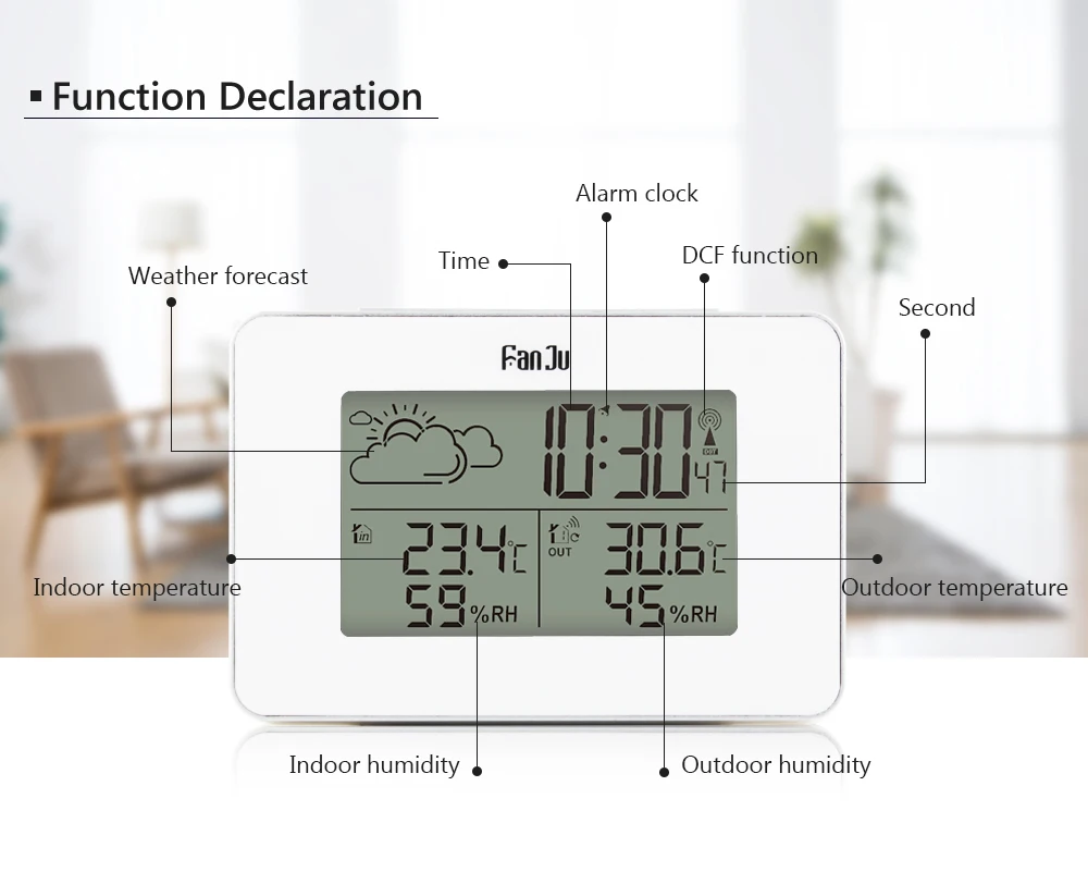 FanJu FJ3364 Метеостанция Будильник цифровой беспроводной датчик Forecast Snooze настольные часы DCF термометр гигрометр инструменты