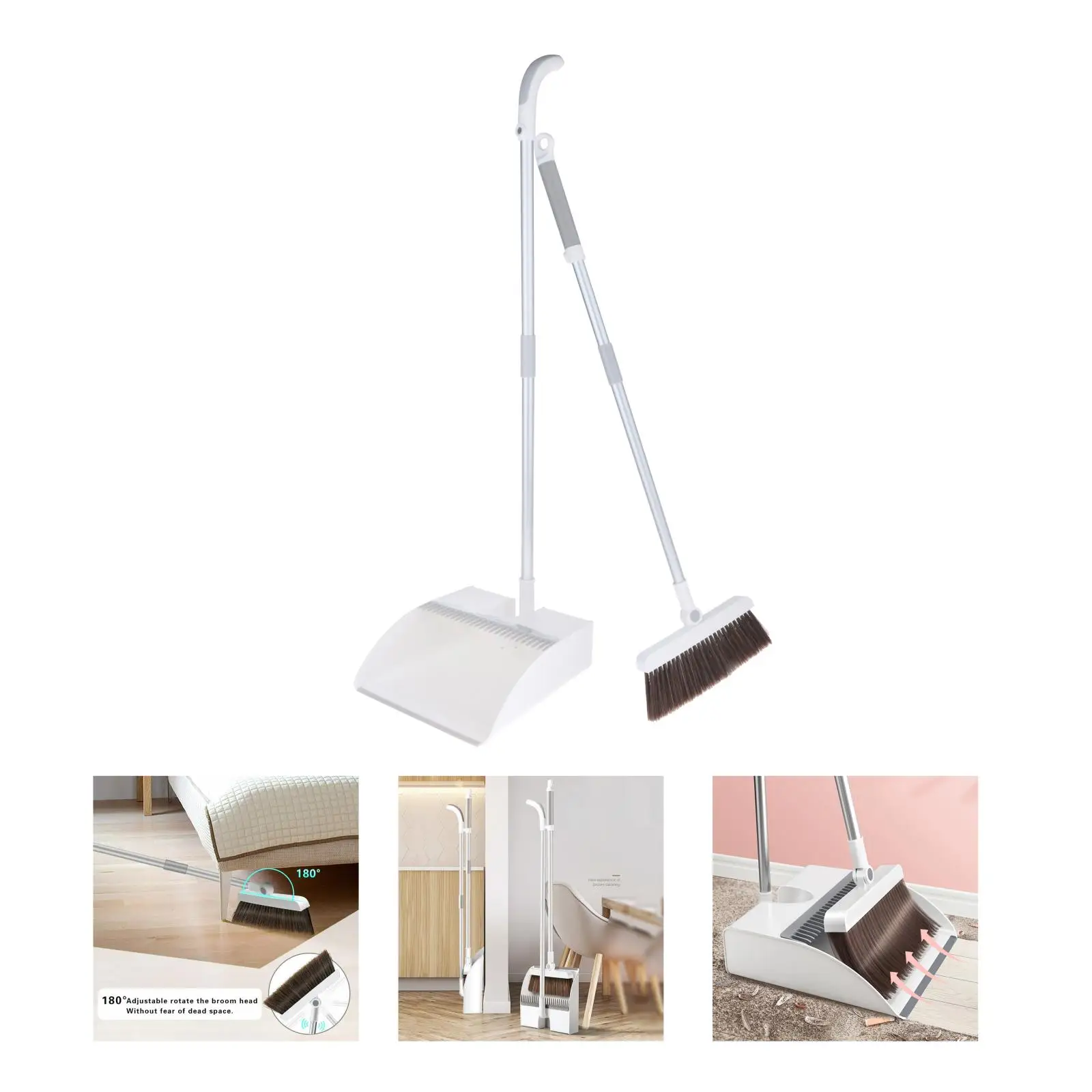 

Long Handle Broom Dust Pan Set for Kitchen Room Lobby Floor Upright Stand Up