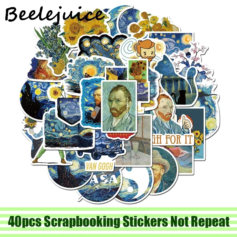 

40pcs Van gogh painting art Starry Sky Stickers paster anime movie decals scrapbooking diy phone laptop waterproof decorations