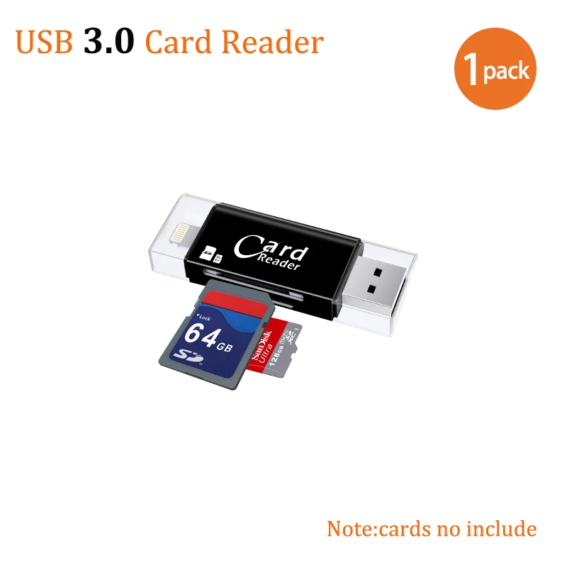 USB3.0 Black USB 3,0 устройство для чтения карт Lightning OTG флэш-накопитель microSD TF карта памяти Адаптер для iPhone 5 5S 6 7 8 X S6 S7 Edge - Цвет: USB3.0 Black