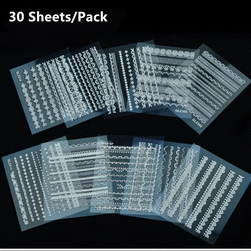 Горячие 30 листов 3d белые кружевные наклейки для дизайна ногтей клейкие накладки