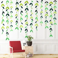 4m summer theme green leaf garland party decoration hanging paper leave banner streamer for birthday wedding engagement shower
