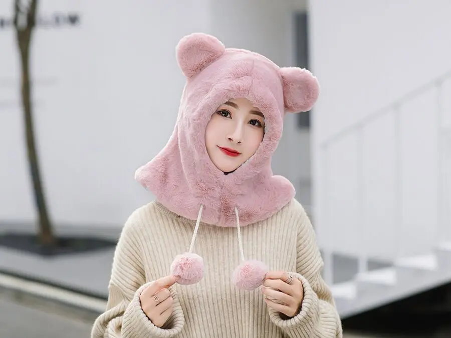PLOERMIN новые милые Мультяшные уши Skullies Beanies кроличий мех вязаные шапки зимние толстые теплые мягкие Твердые крышки Зимние женские шапки