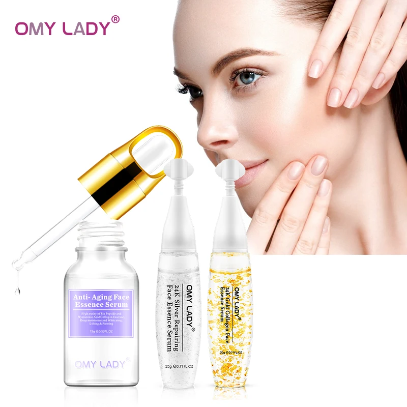 OMY LADY 24K+ серебряная фольга Жидкая Сыворотка против морщин антивозрастной коллаген для ухода за кожей эссенция Увлажняющий дневной крем 3 шт