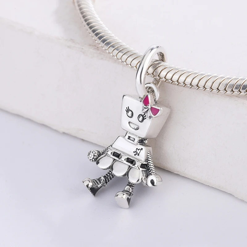 

925 Sterling Silver Punk-Style Outfit A Microphone And Adorable Dangling Dancing Legs Rebellious Charm Pendant Bracelet Jewelry