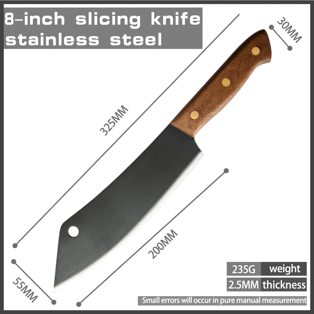 XYj 8'' inch Chef Slicing Knife Kitchen Stainless Steel Full Tang Blade Wood Handle Meat Fish Filleting Sword Hang Hole | Дом и сад