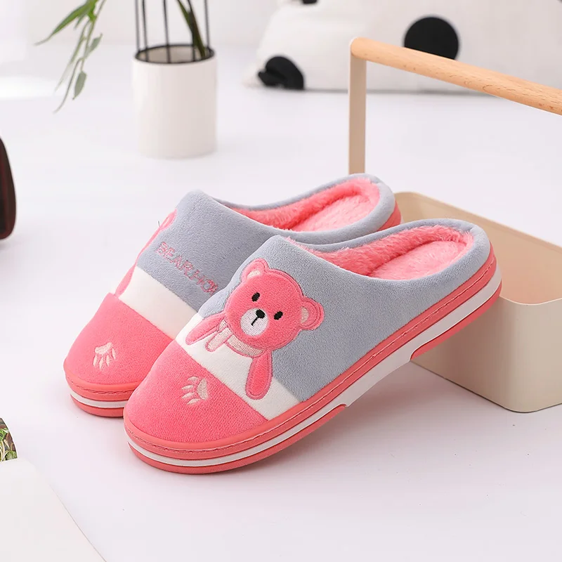 Женские тапочки с рисунком медведя зимние теплые меховые женская домашняя обувь