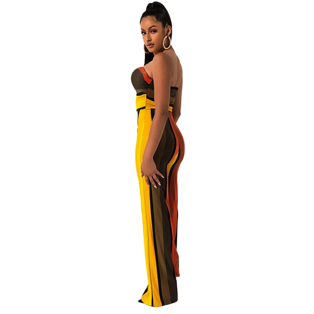 2020 полосатые дизайнерские сексуальные женские комбинезоны с завышенной талией