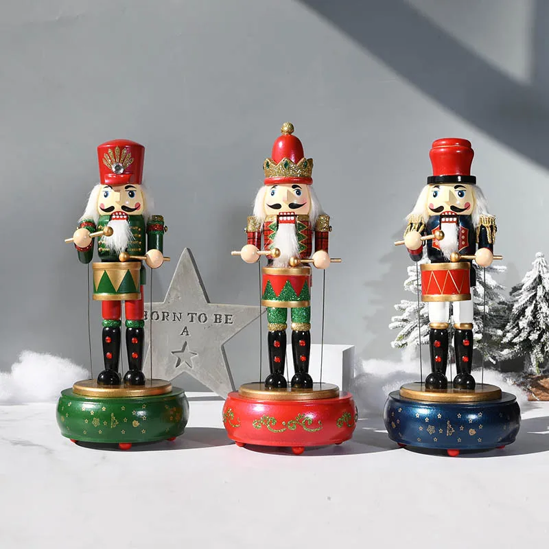 

Wood Christmas Music Box Nutcracker Soldier Doll Decoration Kids Toy Gift Desktop Decor Handicrafts