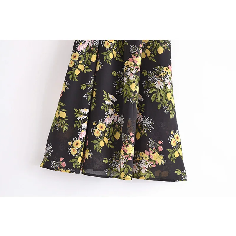 

Summer 2021 Women Vintage French Floral Print With Adjustable Straps Midi Skirt Female Fashion Chic Pocket Back Zipper Dress