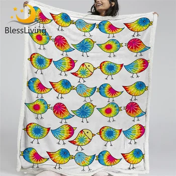 BlessLiving Tie Dyed Chicks Blanket For Beds Colorful Bedding Cartoon Birds Kids Plush Bedspread Lovely Custom Blanket 150x200cm 1