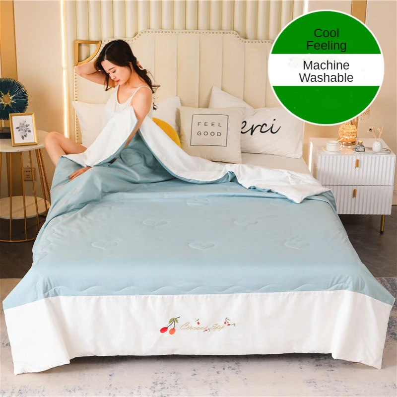 Летнее одеяло с вышивкой воздушным охлаждением из ледяного шелка односпальное
