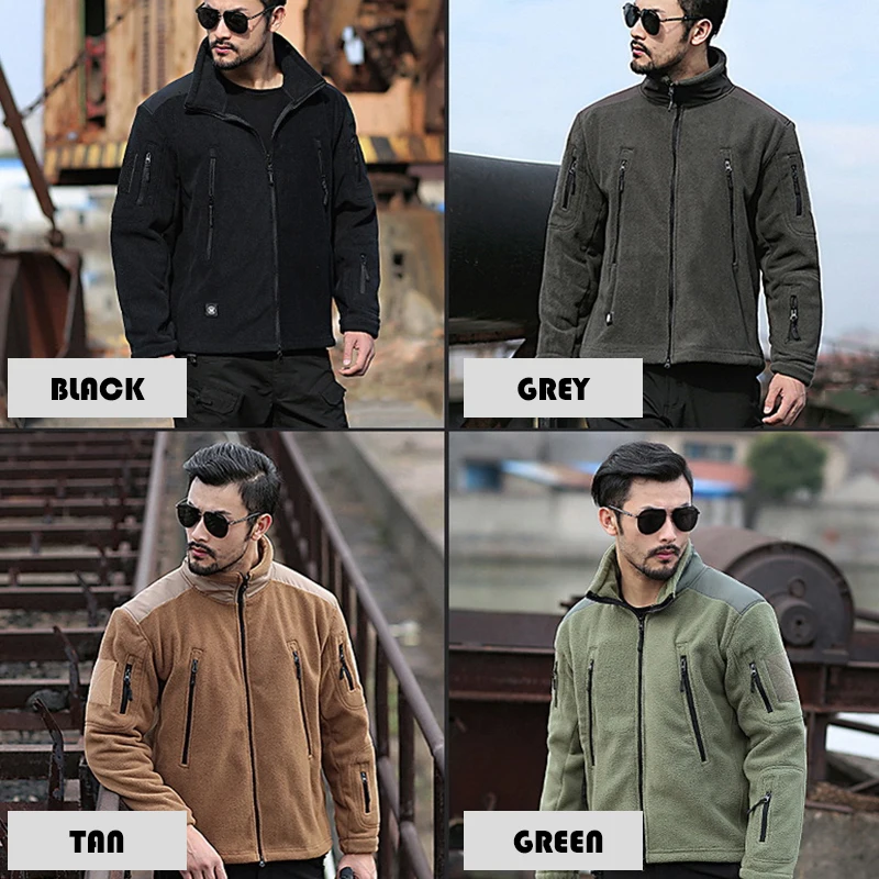 

Winter Men's Fleece Jacket Thermal Warm Windproof Non-hooded Polyester for Hunting Camping Hiking Multi-Pocket Functional