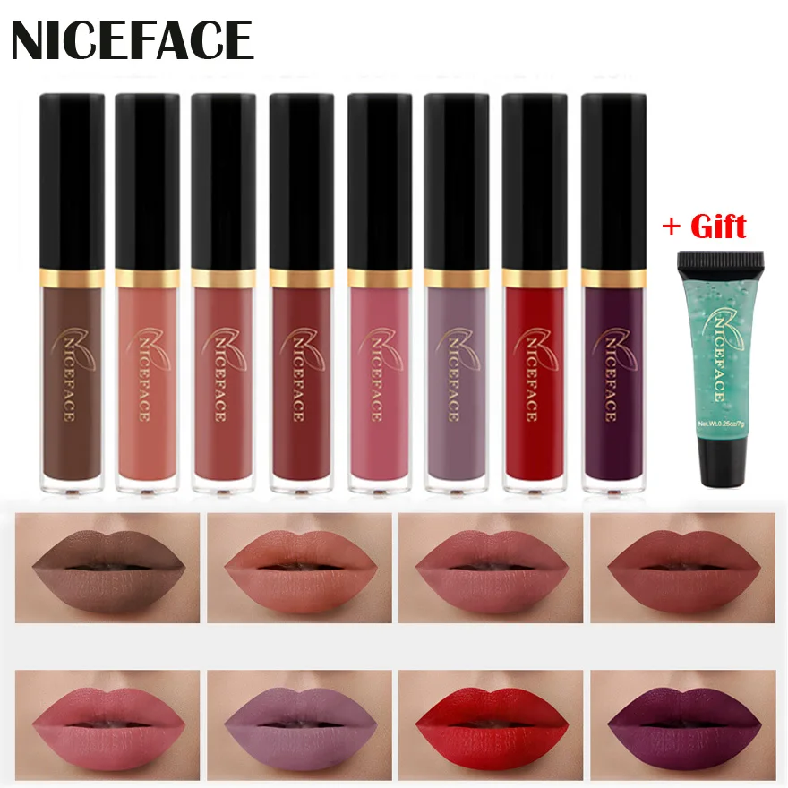 Набор матовых нюдовых помад 8 цветов водостойкий стойкий блеск для губ