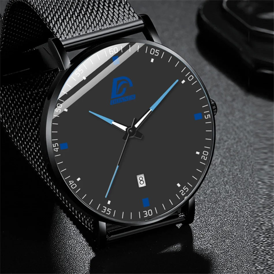 Часы наручные мужские кварцевые с календарем модные минималистичные сетчатым