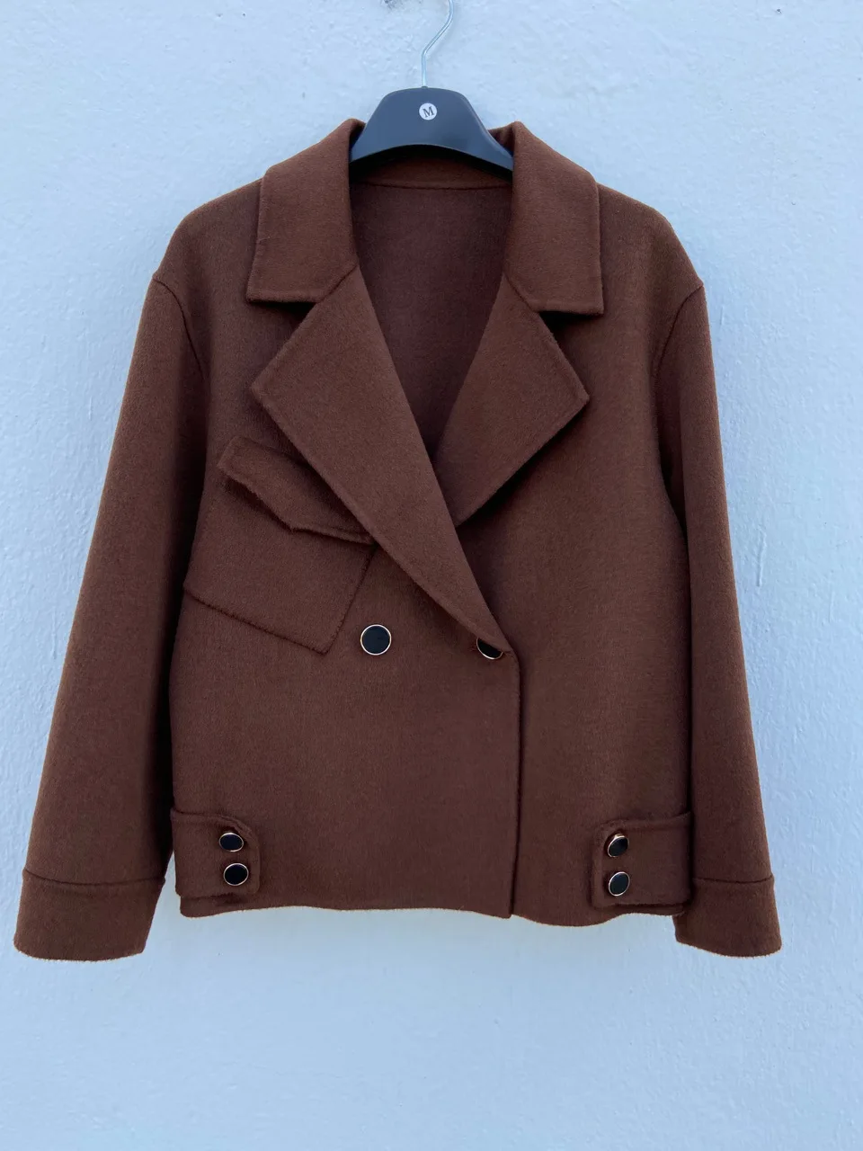 

2021 Solid Color Suit Collar Short Wool Double-sided Woolen Coat Korean Style Drop-shoulder Sleeve Personalized Woolen Coat