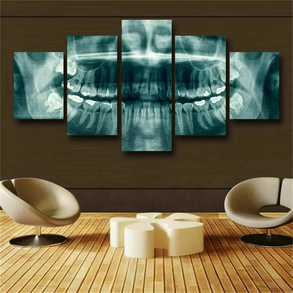 

Wall Art Pictures Home Decor Modern HD Prints Canvas 5 Panel Dental Teeth X-Ray Dentist Painting Health Medicine Poster No Frame