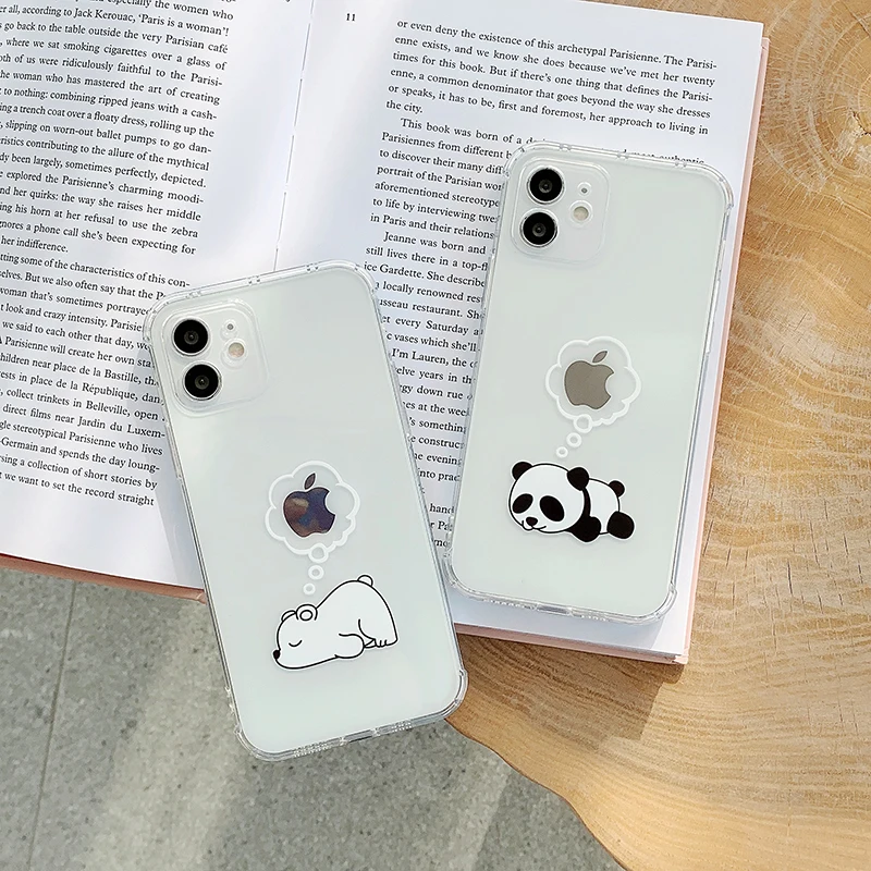 

Cute Funny Polar bear panda phone case For Apple iPhone11 12Pro max 7 8plus XR XS MAX 12mini Clear soft TPU backcover capa