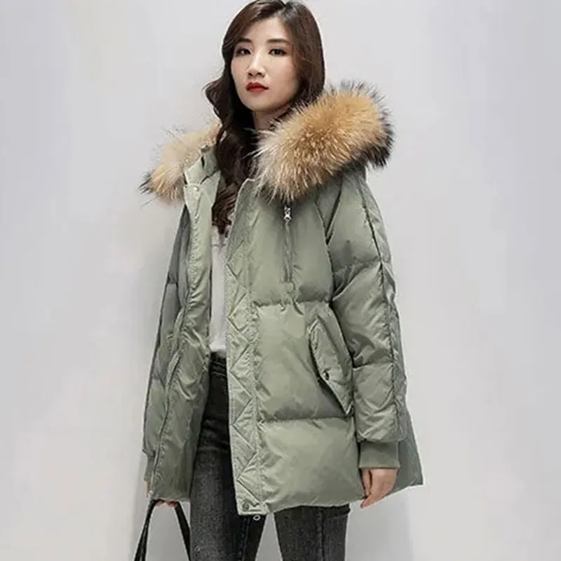 Новинка 2022 Женская парка с воротником из натурального меха енота модная женская